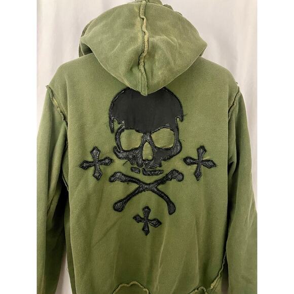 Affliction Green Skull Hoodie Full Zip Light Jacket M Grunge Y2K Distressed Mens - Picture 4 of 16